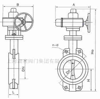對夾式電動蝶閥外形尺寸，安裝圖